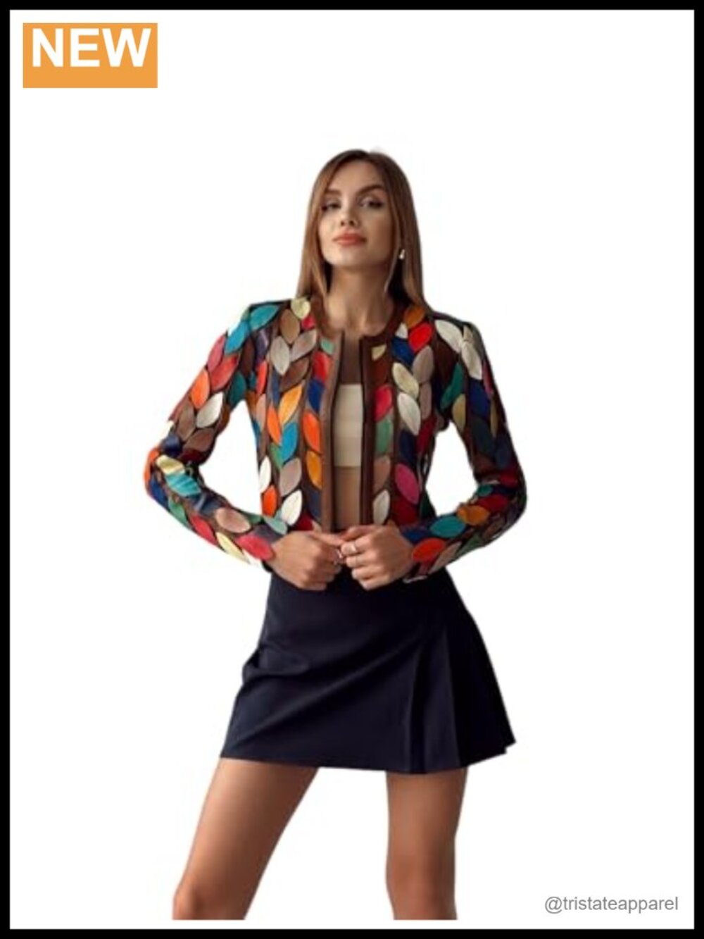 Genuine Lambskin Leather Jacket Multicolored Handmade Chic